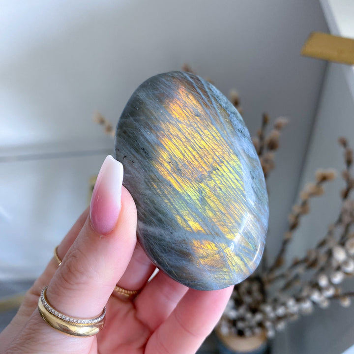 Flashy Sunset Labradorite Palm Stone #8 - Get Exact Stone