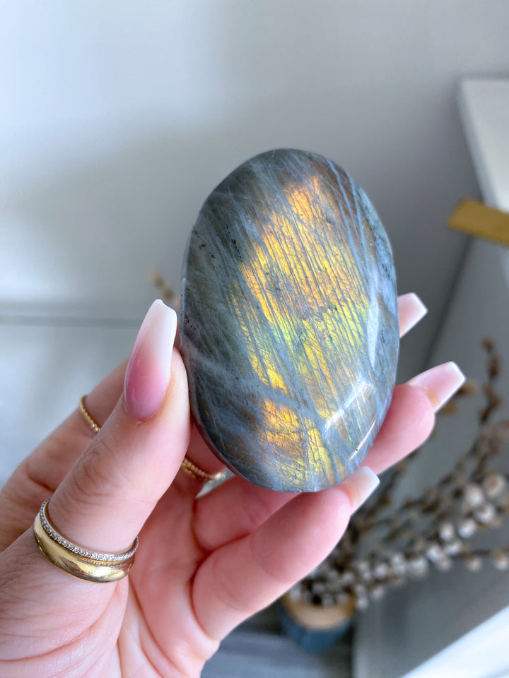 Flashy Sunset Labradorite Palm Stone #8 - Get Exact Stone