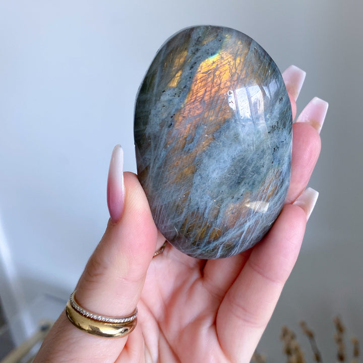 Flashy Sunset Labradorite Palm Stone #8 - Get Exact Stone
