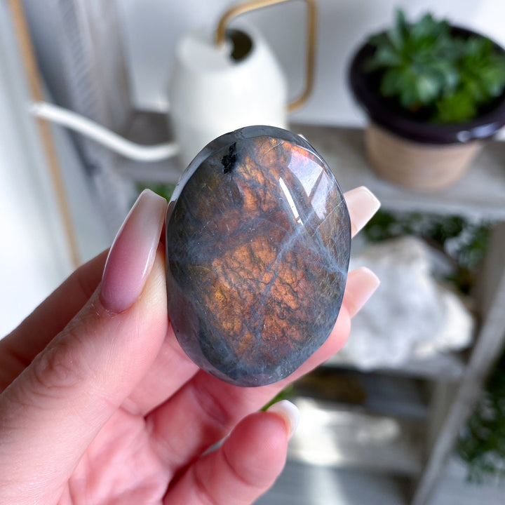 Small Orange & Pink Labradorite Palm Stone #3