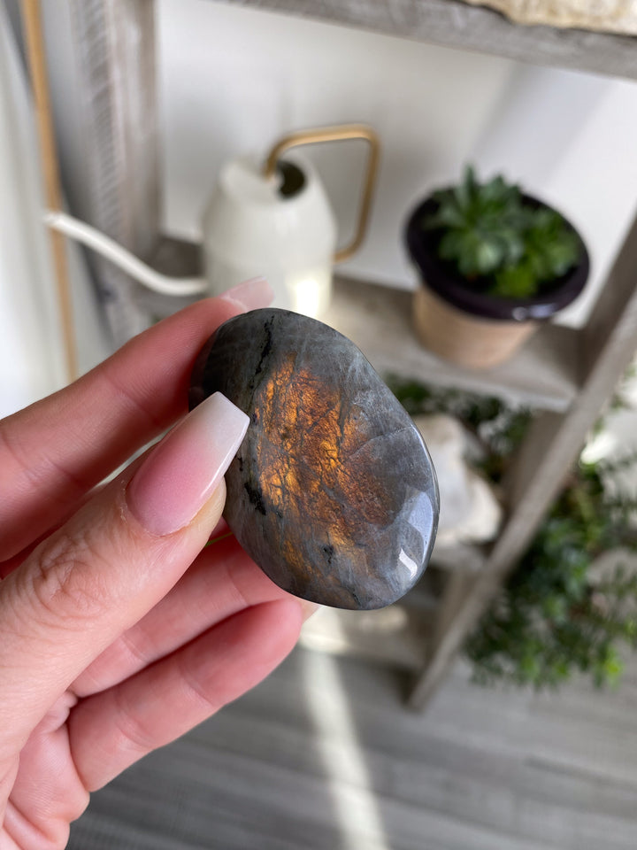 Small Orange & Pink Labradorite Palm Stone #3