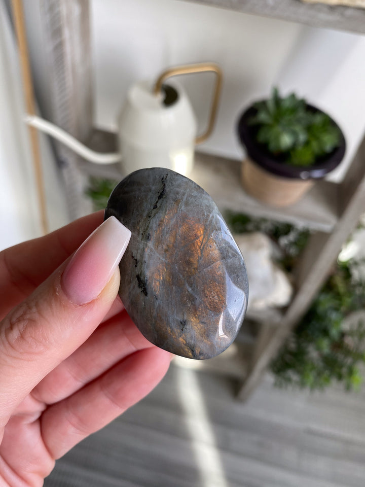 Small Orange & Pink Labradorite Palm Stone #3