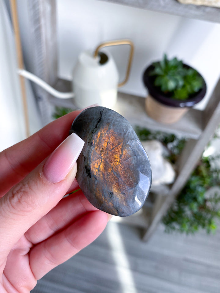 Small Orange & Pink Labradorite Palm Stone #3