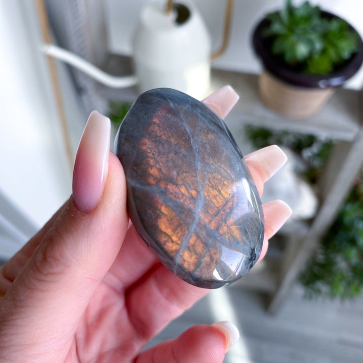 Small Orange & Pink Labradorite Palm Stone #3