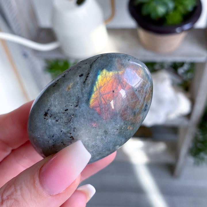 Flashy Purple & Orange Sunset Labradorite Palm Stone #8