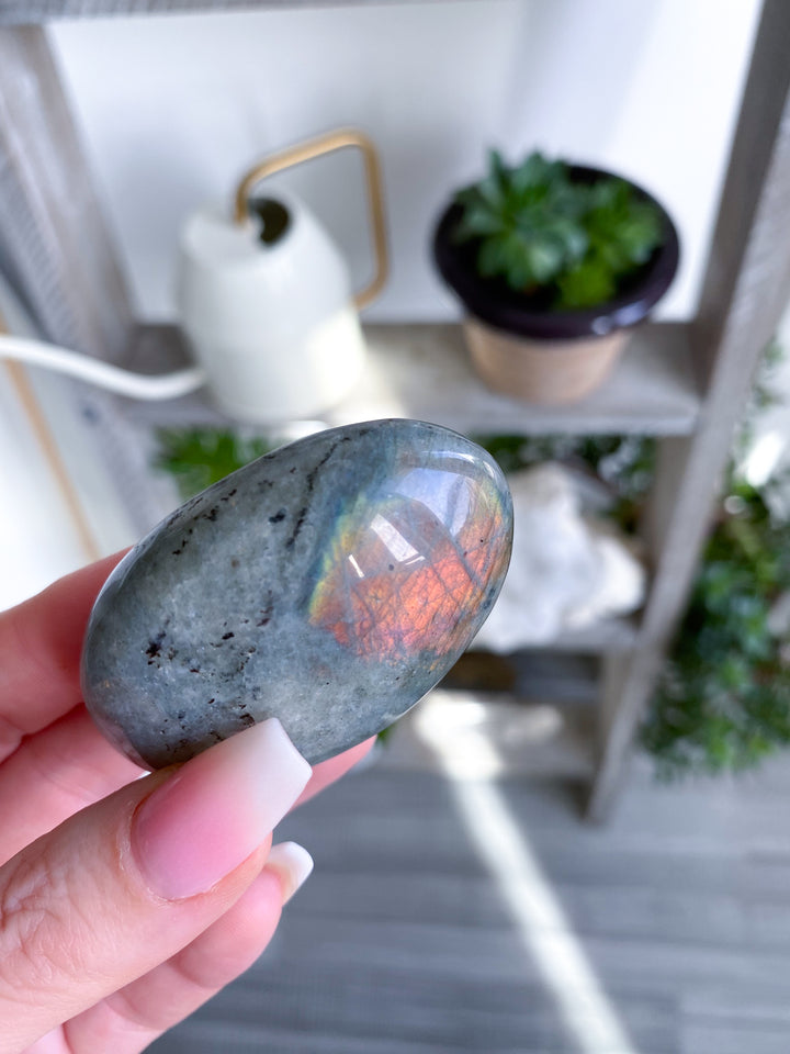 Flashy Purple & Orange Sunset Labradorite Palm Stone #8