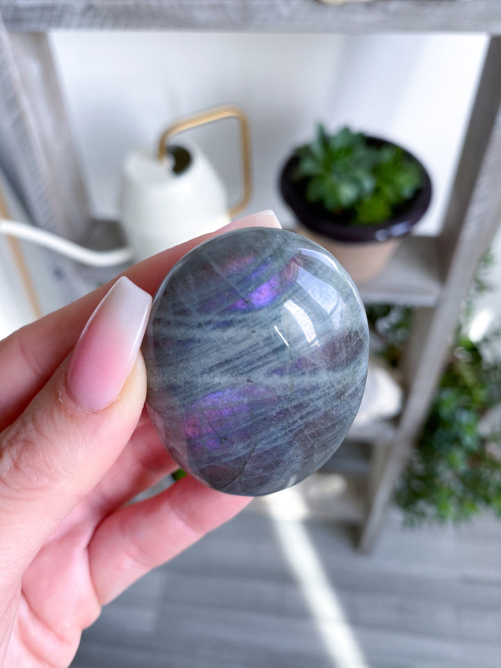 Flashy Purple & Orange Sunset Labradorite Palm Stone #8