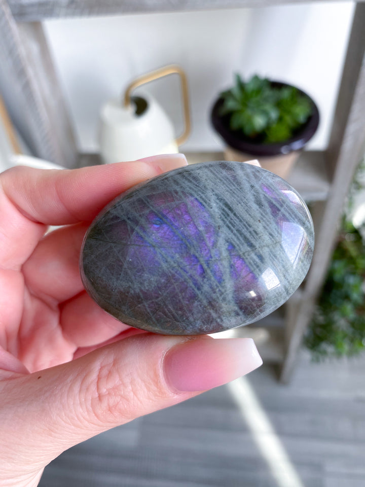Flashy Purple & Orange Sunset Labradorite Palm Stone #8