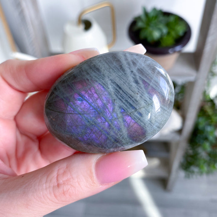 Flashy Purple & Orange Sunset Labradorite Palm Stone #8
