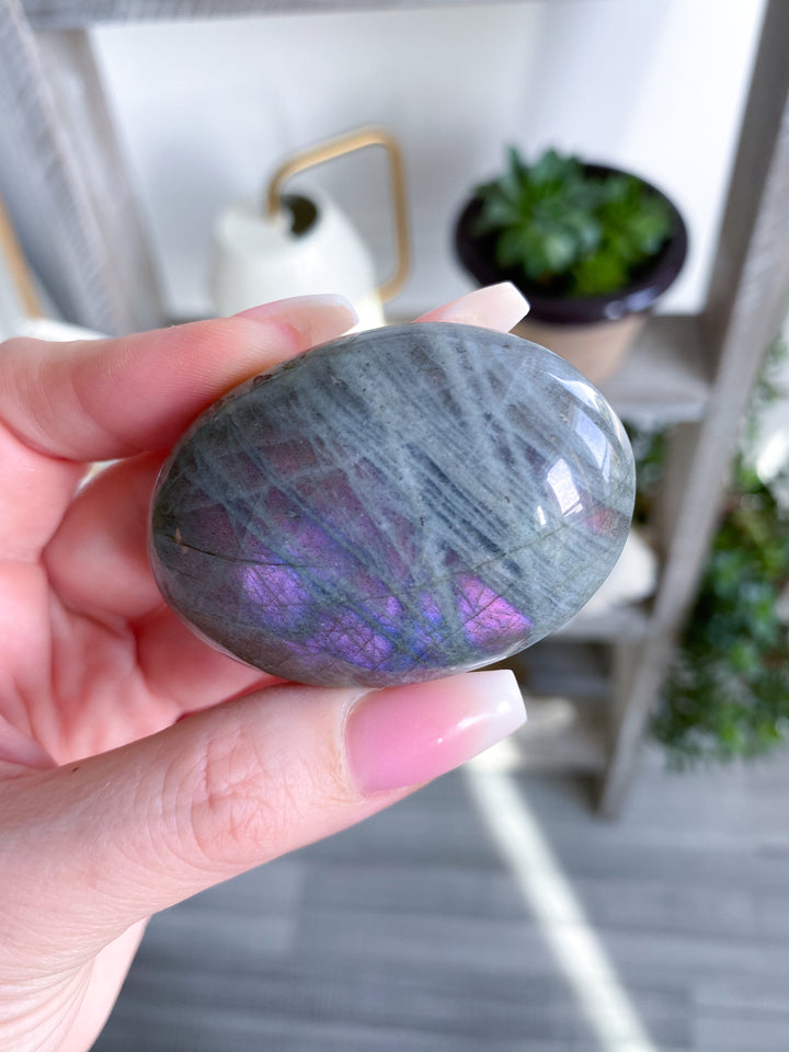 Flashy Purple & Orange Sunset Labradorite Palm Stone #8