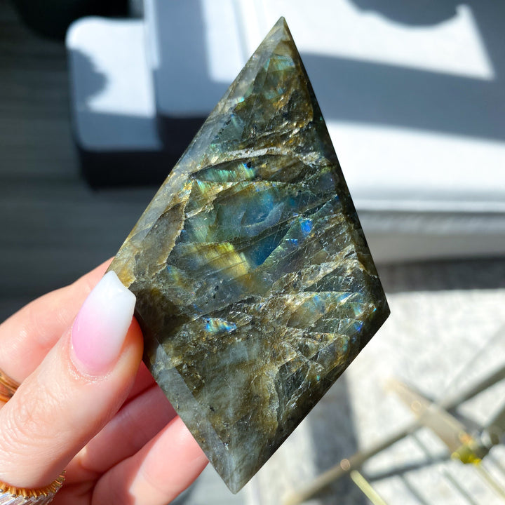 Gold Blue Labradorite Rhombus on Stand - Get this Exact Stone