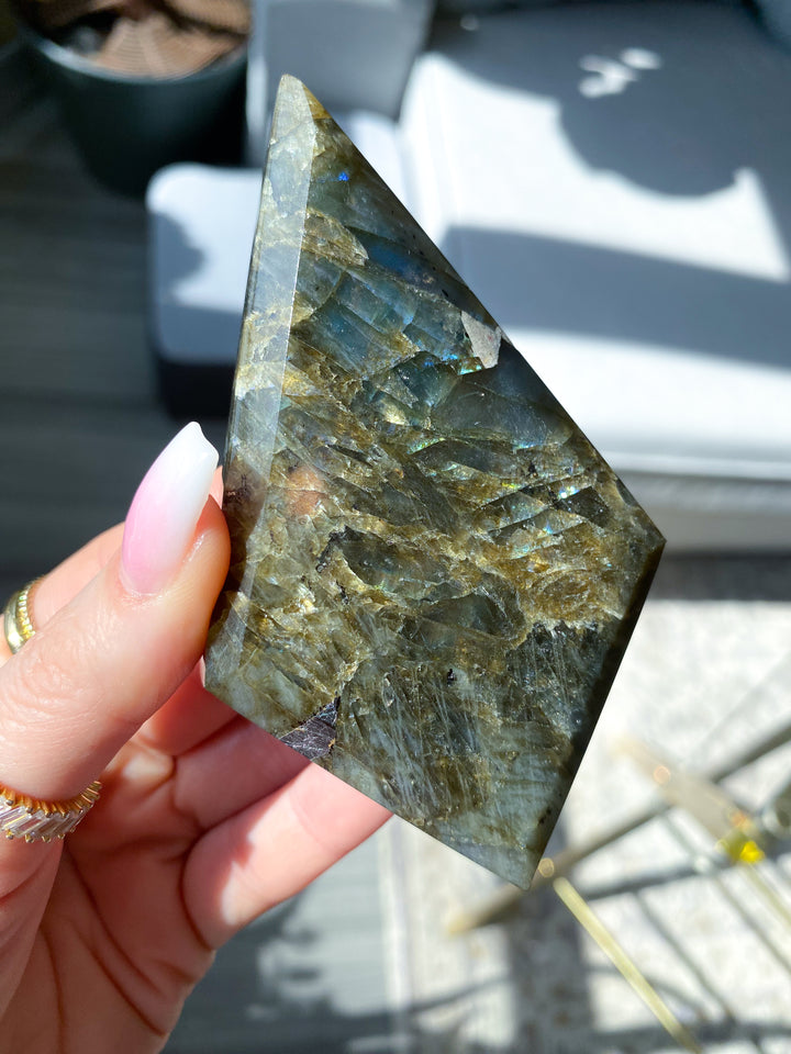 Gold Blue Labradorite Rhombus on Stand - Get this Exact Stone