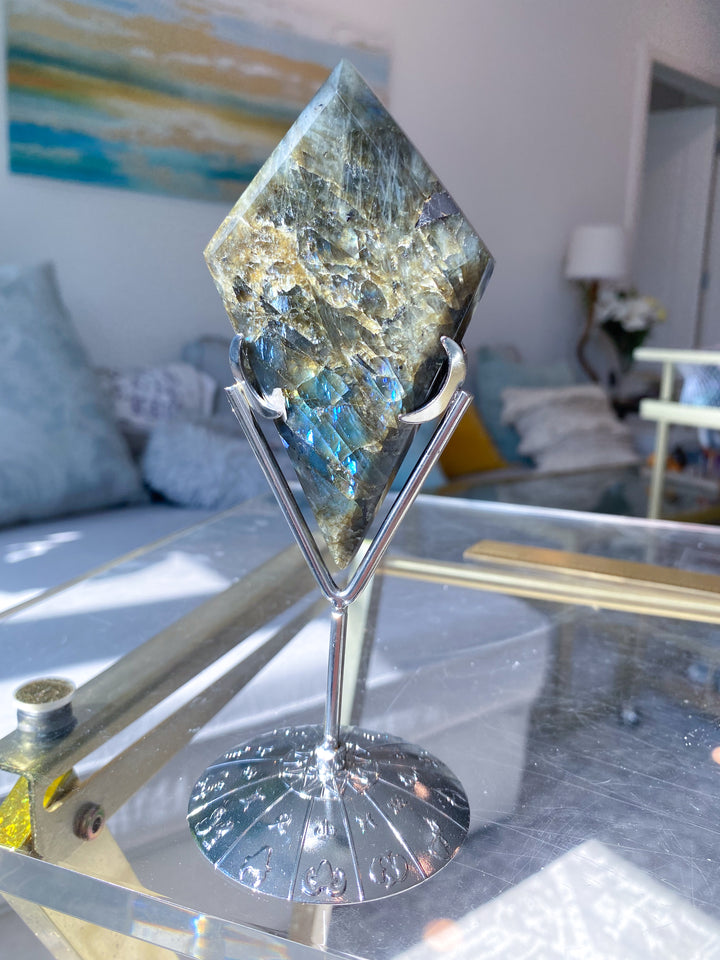 Gold Blue Labradorite Rhombus on Stand - Get this Exact Stone