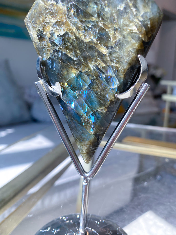 Gold Blue Labradorite Rhombus on Stand - Get this Exact Stone