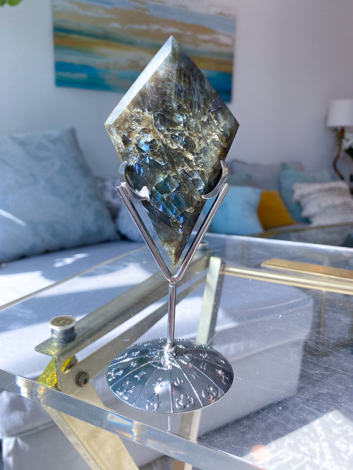 Gold Blue Labradorite Rhombus on Stand - Get this Exact Stone