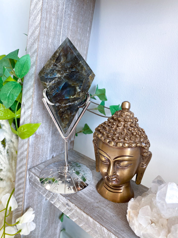 Gold Blue Labradorite Rhombus on Stand - Get this Exact Stone