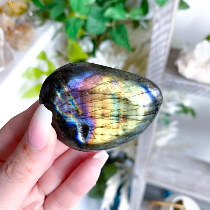 FLASHY Labradorite Palm Stone #11