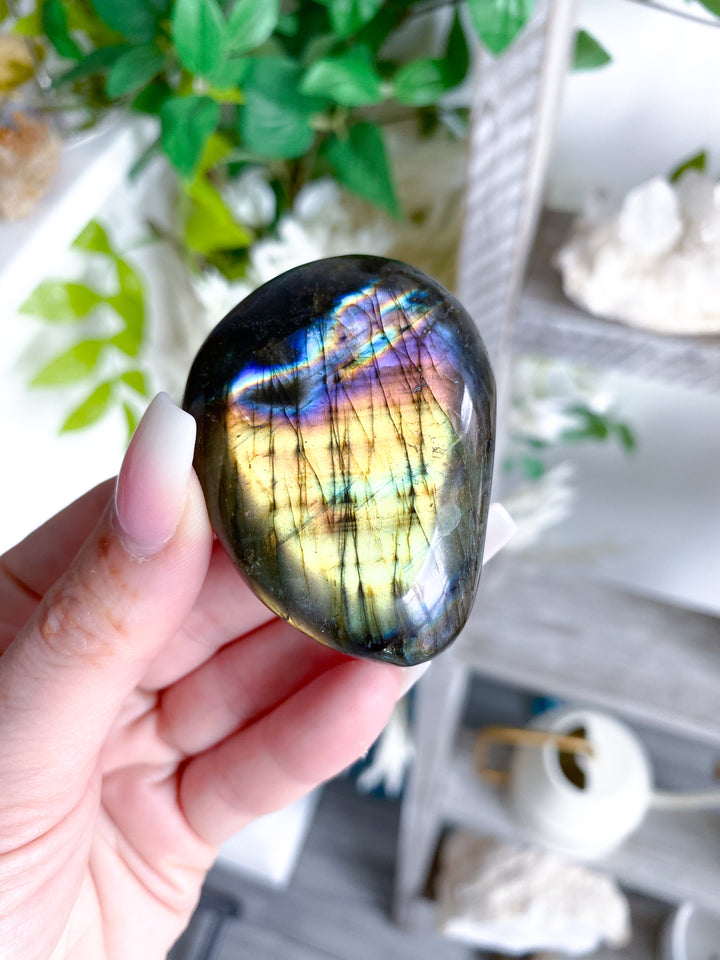 FLASHY Labradorite Palm Stone #11