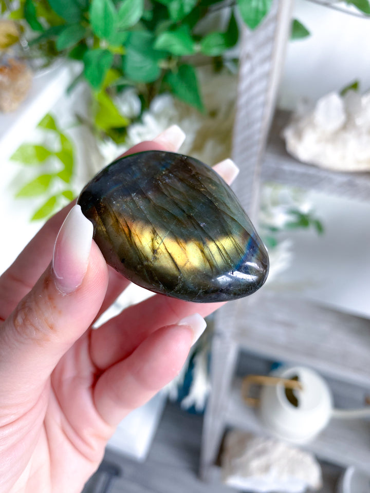 FLASHY Labradorite Palm Stone #11