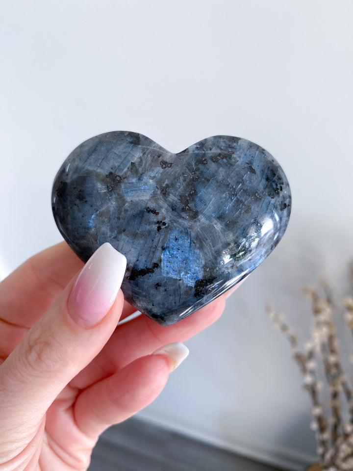 Flashy Larvikite Puffy Heart - Choose Your Size