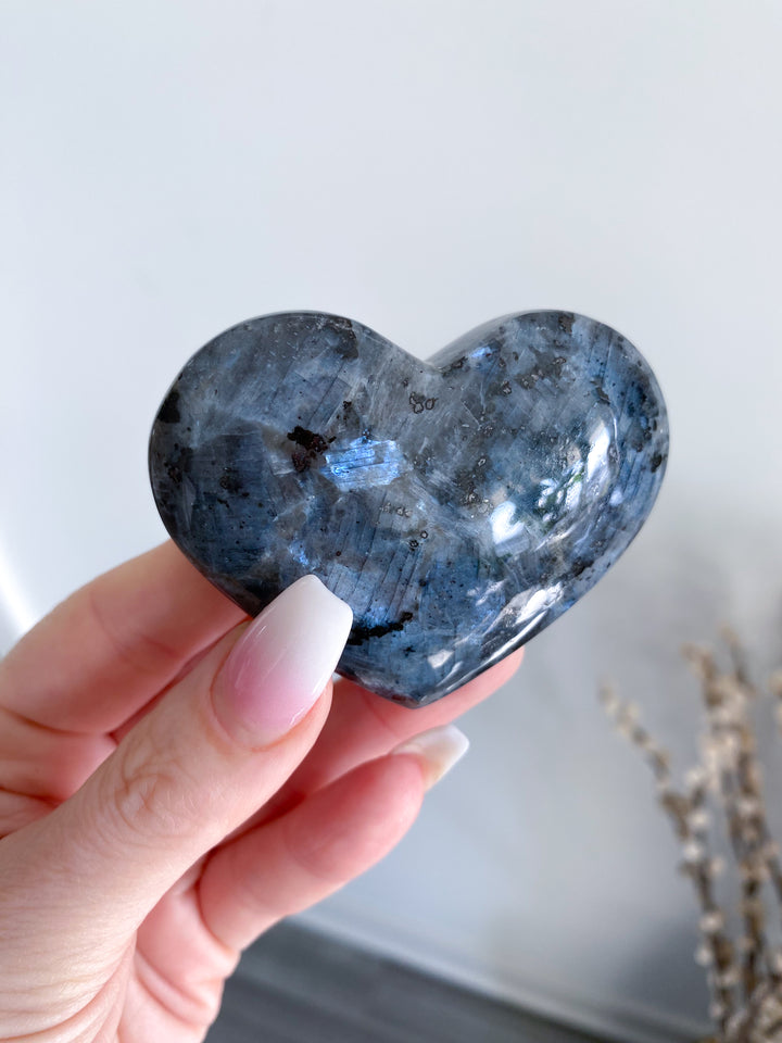 Flashy Larvikite Puffy Heart - Choose Your Size