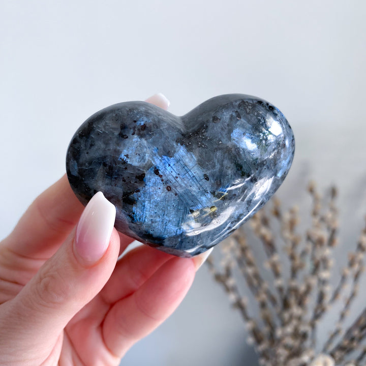 Flashy Larvikite Puffy Heart - Choose Your Size