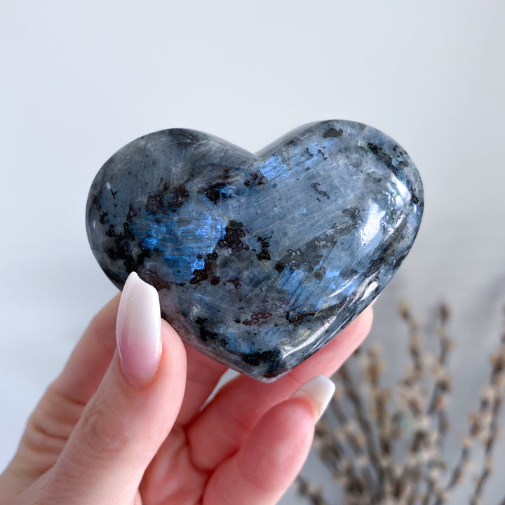 Flashy Larvikite Puffy Heart - Choose Your Size