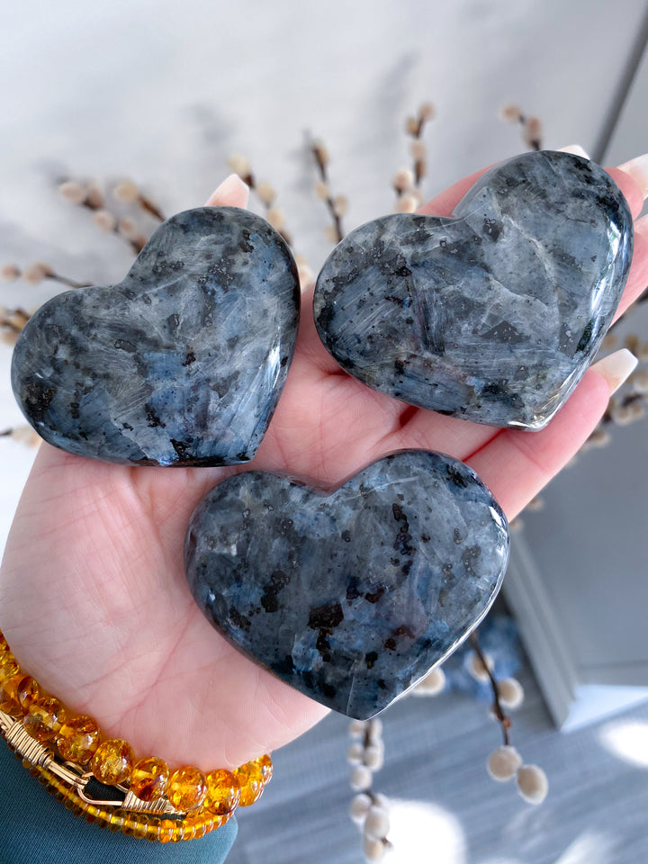 Flashy Larvikite Puffy Heart - Choose Your Size