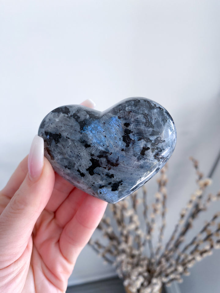 Flashy Larvikite Puffy Heart - Choose Your Size