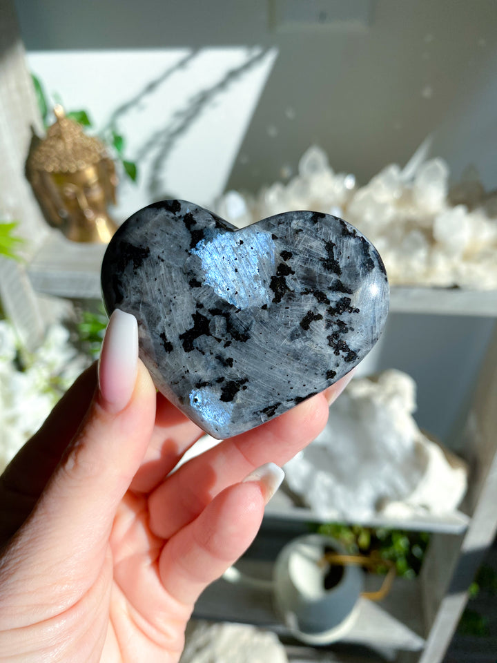 Flashy Larvikite Puffy Heart - Choose Your Size
