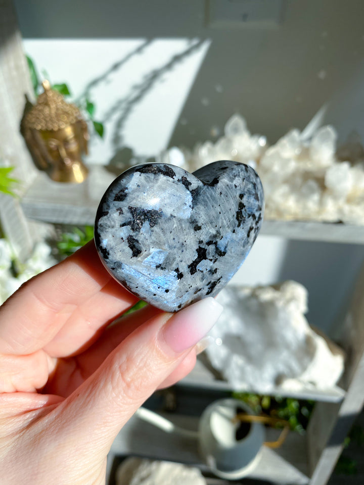 Flashy Larvikite Puffy Heart - Choose Your Size