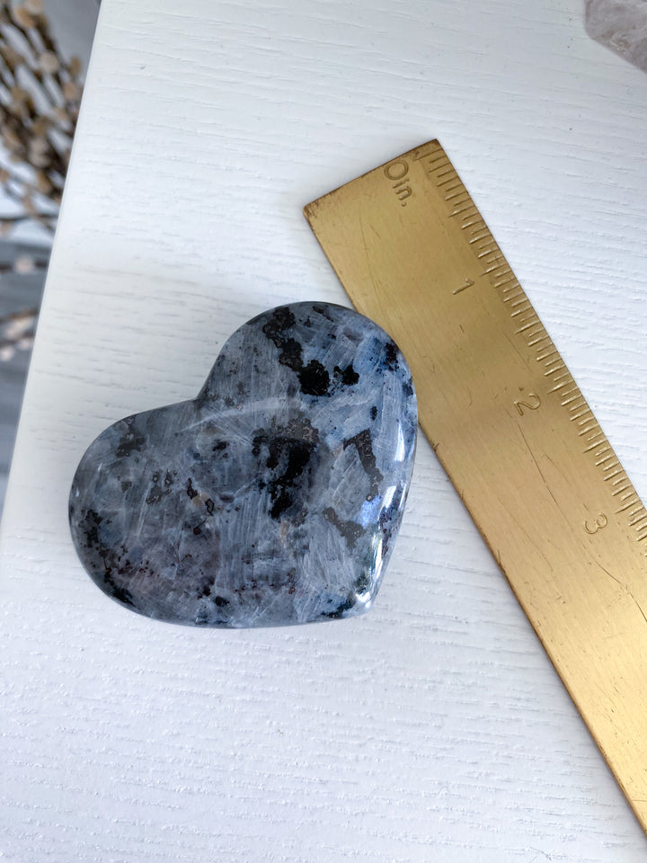 Flashy Larvikite Puffy Heart - Choose Your Size