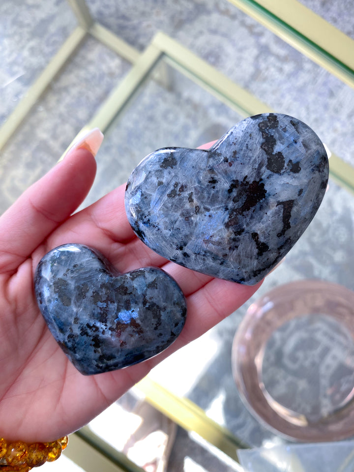 Flashy Larvikite Puffy Heart - Choose Your Size
