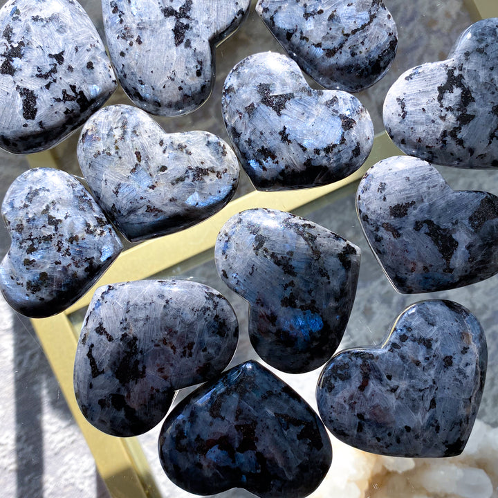 Flashy Larvikite Puffy Heart - Choose Your Size