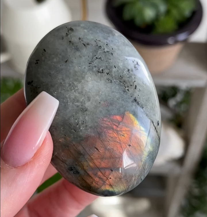 Flashy Purple & Orange Sunset Labradorite Palm Stone #8