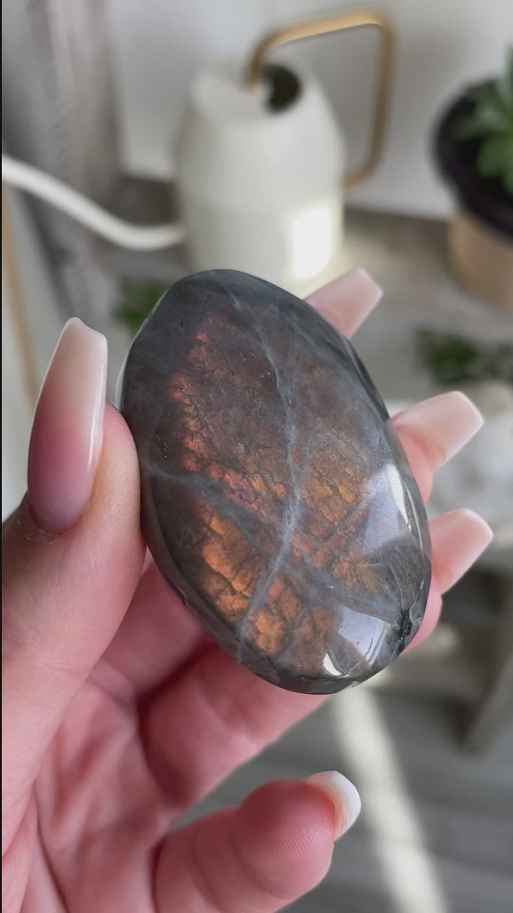 Small Orange Labradorite Palm Stone #2