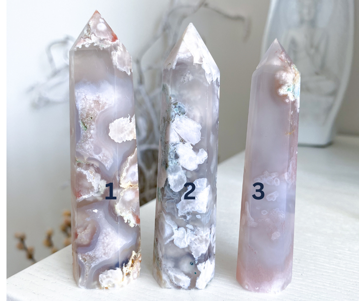Pretty Pink Flower Agate Tower - You Choose