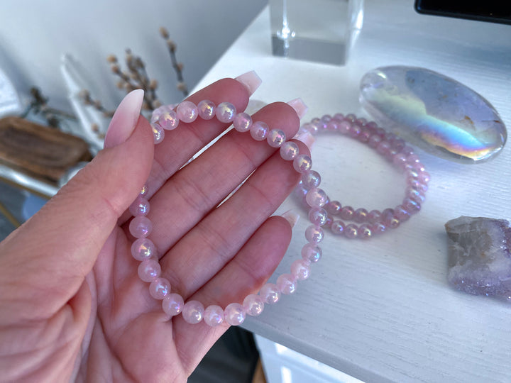 Aura Rose Quartz Beaded Bracelet