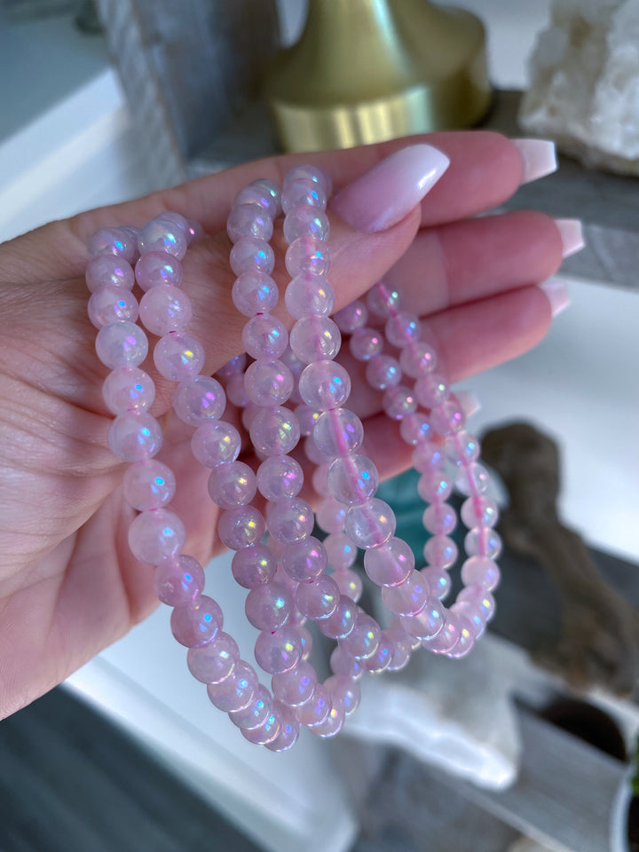 Aura Rose Quartz Beaded Bracelet