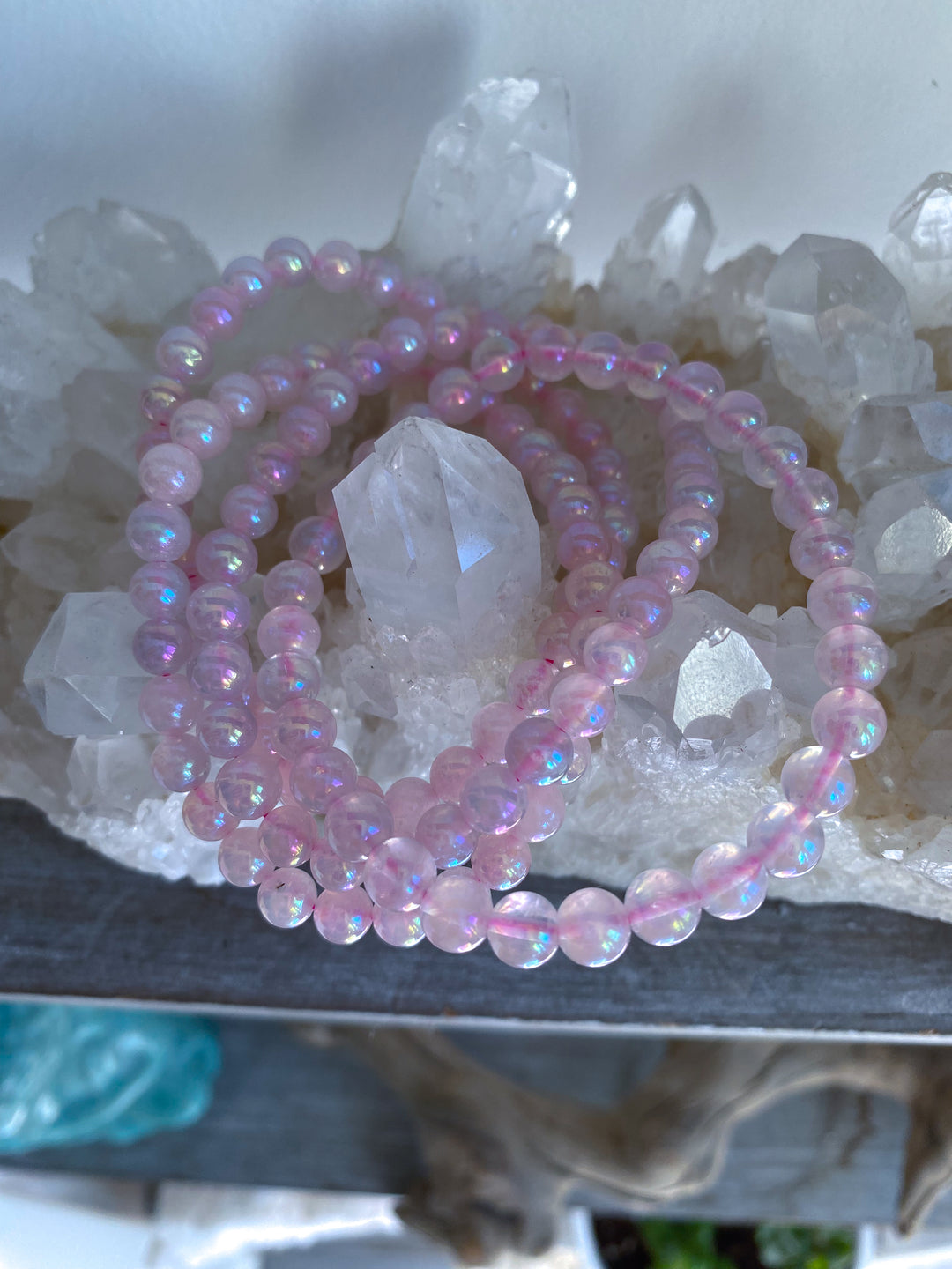 Aura Rose Quartz Beaded Bracelet