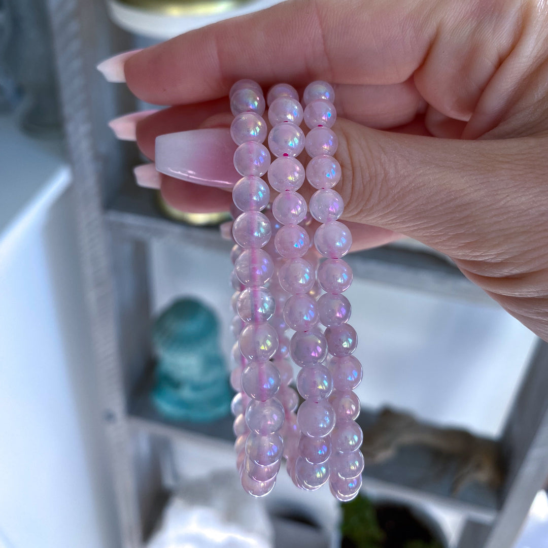 Aura Rose Quartz Beaded Bracelet