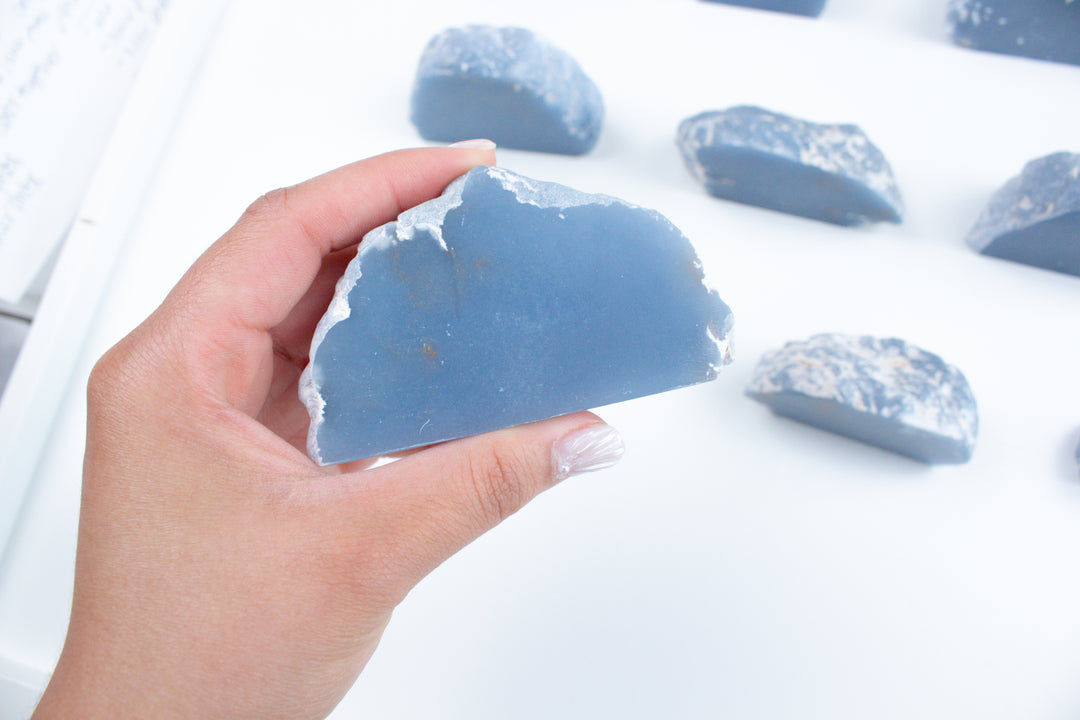 Angelite Slice, Raw & Polished