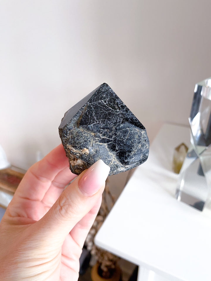 Chipped Tip Black Tourmaline Top Polish Point 