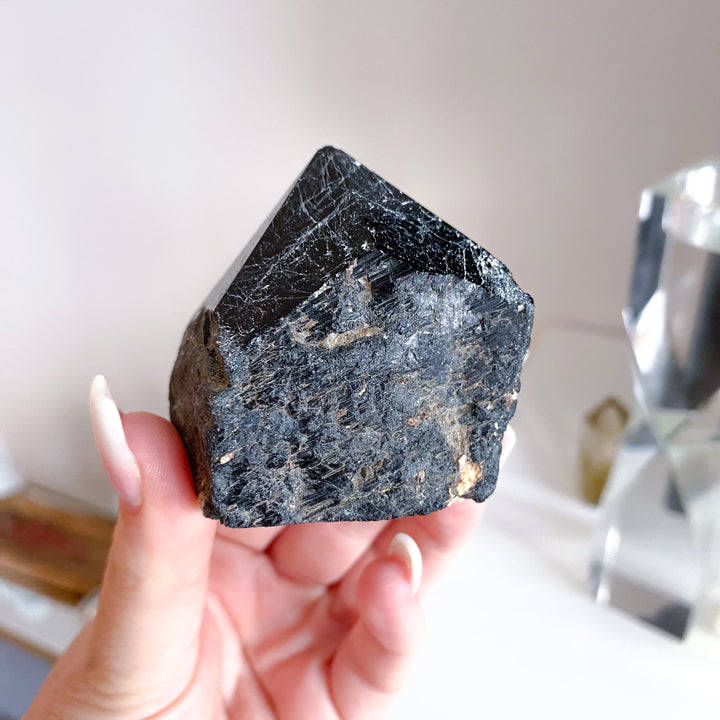 Chipped Tip Black Tourmaline Top Polish Point 