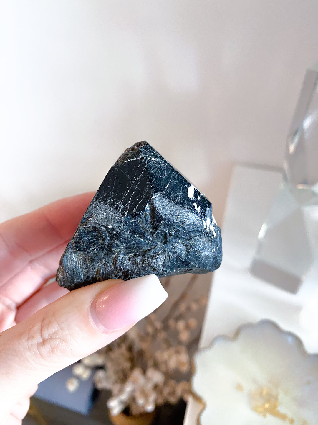Chipped Tip Black Tourmaline Top Polish Tower