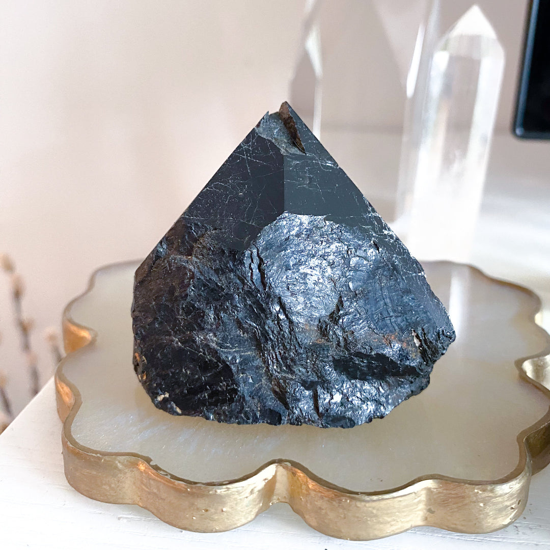 Chipped Tip Black Tourmaline Top Polish Tower