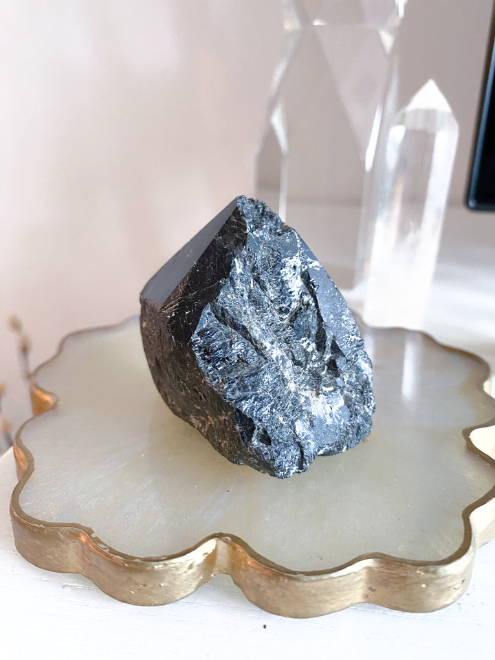 Chipped Tip Black Tourmaline Top Polish Tower