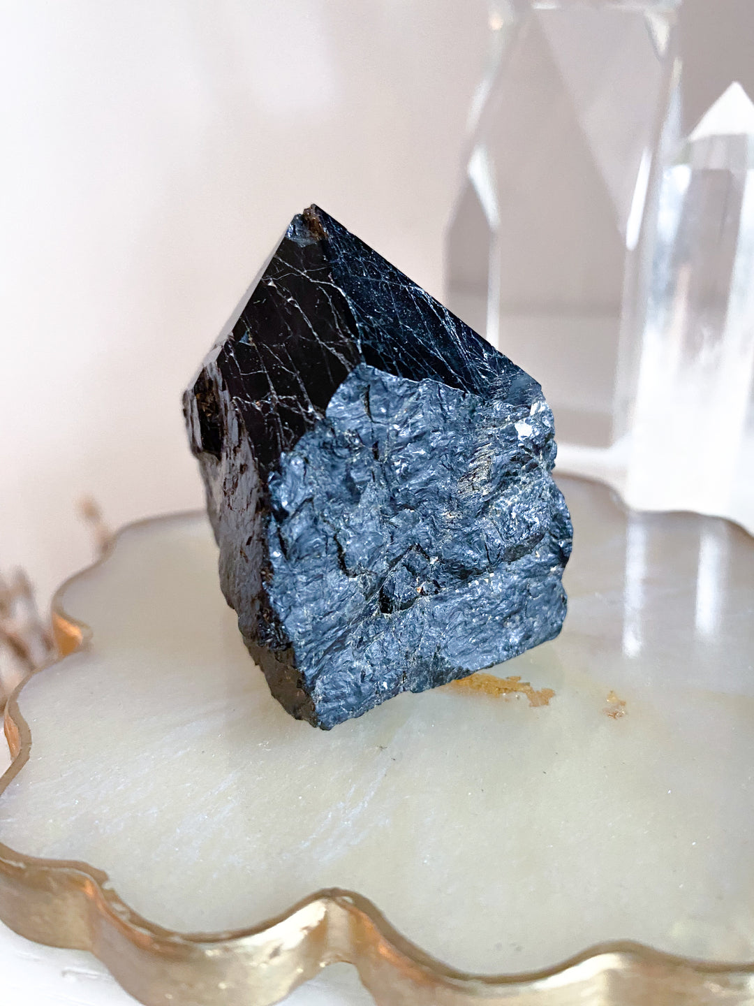 Chipped Tip Black Tourmaline Top Polish Tower