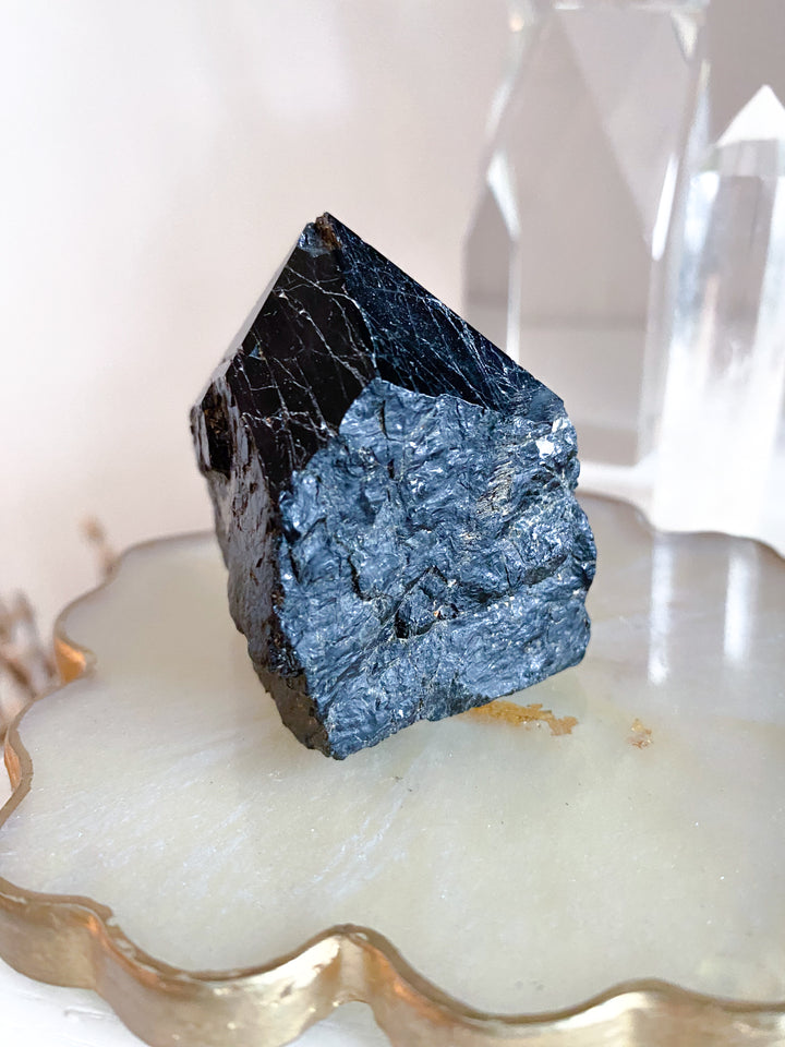 Chipped Tip Black Tourmaline Top Polish Tower
