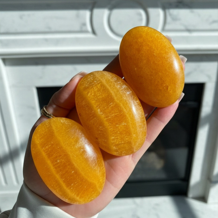 Bright, Juicy Orange Calcite Palm Stone